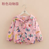 2023 Korea Style Spring Autumn 2 3 4 6 8 10 Years Children Long Sleeve Cartoon Print Hooded Jacket For Baby Kids Girls
