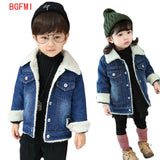 Jacket for Girls Boys Autumn Winter Plus Cashmere Thicken Jeans Coat Teenager Clothes Warm Baby Denim Jackets 2-11T