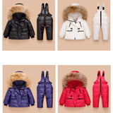Kids Winter Down Jacket for Girls Jumpsuit Thick Warm Children Clothes Set Boy Snowsuit Toddler Outerwear Coat + Overalls
