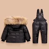 Kids Winter Down Jacket for Girls Jumpsuit Thick Warm Children Clothes Set Boy Snowsuit Toddler Outerwear Coat + Overalls