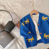 2023 Korean Style  Autumn Boys Girls Sweater Coat Cartoon Dinosaur Long Sleeves Cardigan Jackets Children Casual Knitting E7217