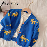 2023 Korean Style  Autumn Boys Girls Sweater Coat Cartoon Dinosaur Long Sleeves Cardigan Jackets Children Casual Knitting E7217