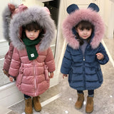 Baby Girls Winter Cotton Warm Long Down Jacket Coat Sleeve Hooded Faux Fur Formal Soft Party Kids Outwear