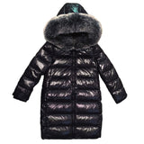 Children Down Coat Bright Jacket Medium Long Thickened Coat Large Wool Collar Korean Style Boy Girls Snow Wear 2-12y