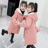 2023 Girl clothes Winter Long coat Warm Plus Velvet Princess Cotton jacket Kid Outdoor Thick Parka Clothing Hooded Outerwear