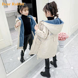 2023 Girl clothes Winter Long coat Warm Plus Velvet Princess Cotton jacket Kid Outdoor Thick Parka Clothing Hooded Outerwear