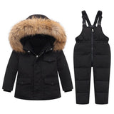 Russian Winter Down Jacket For Girls Real Fur Collar Children Outerwear Kids Jumpsuit Boys Parka Overalls
