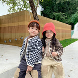2023 Winter Children Plaid Thicken Coats Korean Style Kids Clothes Fleece Lining Toddlers Warm Outerwear