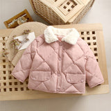 2023 Winter Children's Warm Cotton Jackets Rabbit Fur Collar Coats Baby Short Quilted Jacket Kids Clothes Girl Boy Outerwear