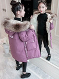 2023 Winter Girl Purple Black Beautiful Stitching Wear-resistant Windproof and Rainproof Thick Warm Down Padded Jacket Coat