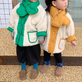 Winter Unisex Kids Cotton Padded Coats With Scarf Korean Style Baby Children Thicken Warm Outerwear Can Wear Two Sides