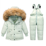 Russia Winter Jackets for Girl Kids Snowsuits Parka Coat Boy Fur Outerwear Children Clothing Overalls Waterproof Jumpsuits