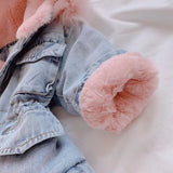 Winter Baby Girl Denim Jacket Plus Velvet Real Faux Fur Fleece Warm Toddler Outerwear Coats Kid Infant Parka Windbreaker