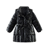 Winter Girls Thickening Hooded Jacket Baby Kids Children Long PU Leather Thick Warm Shinning Long Down Outerwear