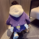 Winter Warm Coat Baby Girls Corduroy Thick Cartoon Top Kids Jacket Korean Clothing Long Sleeve Hooded Casual Casual Jacket