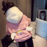 Winter Warm Coat Baby Girls Corduroy Thick Cartoon Top Kids Jacket Korean Clothing Long Sleeve Hooded Casual Casual Jacket