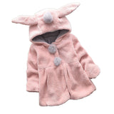autumn and winter girls' long rabbit ear sweater Korean baby girls' hooded long sleeve short coat cotton jacket