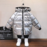 boy Winter Thick Warm clothing Hooded parka Girls Sport Coat Kids Shiny Down cotton Jacket Casual Clothes snowsuit