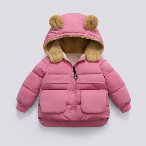 children's long-sleeved hooded down jacket for boys and girls thickened plus velvet warm cotton jacket