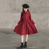 2023 Autumn Kids Girls Dress Children Wine Red Shirt Clothes Corduroy Buttons Baby Long Sleeve Dress 6 To 16 Years, #6485