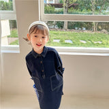 2023 Girls Denim Dress Children Black Button Shirt Dress Baby Clothes Kids Clothing Cotton Fashion,#6692