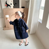 2023 Girls Denim Dress Children Black Button Shirt Dress Baby Clothes Kids Clothing Cotton Fashion,#6692
