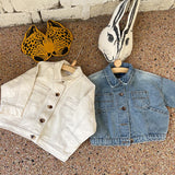 2023 Spring Korean Style Unisex Kids Denim Coats Solid Color Long Sleeve Outerwear Baby Children Casual Jackets