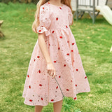 2023 Summer Girls Hollow Princess Dress Children Embroidered Short-Sleeved Dress Kids Cute Printting Clothing, #6862