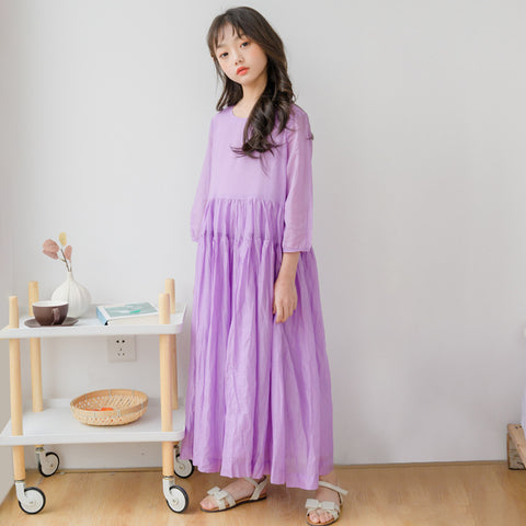 2023 Teen Girls Spring Korean Long Style Cotton Casual Dress Kids Girls Holiday Beach Dress Brief Children Princess Dress, #8804