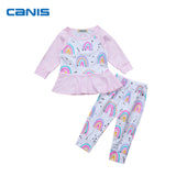 2Pcs Fashion Newborn Kids Baby Girls Clothes Cute Design Rainbow Long Sleeve Tops Pants Outfit Newest Cotton Autumn Set