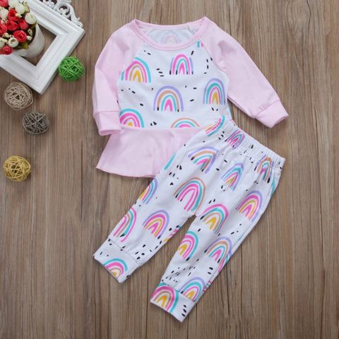 2Pcs Fashion Newborn Kids Baby Girls Clothes Cute Design Rainbow Long Sleeve Tops Pants Outfit Newest Cotton Autumn Set