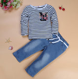 2Pcs Girls clothing sets baby cotton Striped t shirt + jeans pants Suit Spring Autumn outfits vestidos for 2 3 4 5 6 7 Years