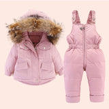 2pcs Set Baby Girl winter down jacket and jumpsuit for children Thicken Warm fur collar jacket for girls Infant snowsuit 0-4Year