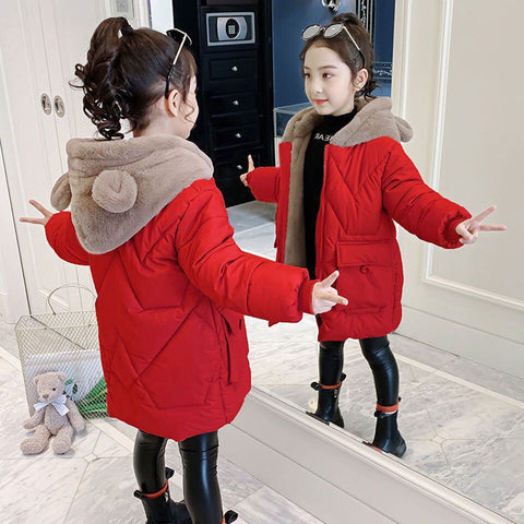 3 Colors For 4 5 6 7 8 9 10 11 12 Year Baby Girls Girl Plus Velvet Parkas Children Tops Autumn Winter Warm Hooded Coats