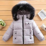 '-30 2018 winter boys snow Big Fur Coll Hooded Down & Parkas Boy Warm Jackets Girls Outdoor 90% White Duck Down Coats