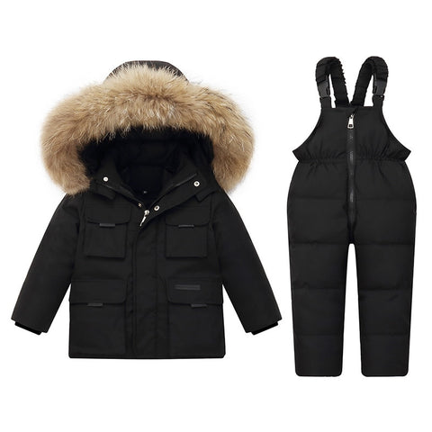 -30℃ Children Clothing Sets   Kids Winter 90% Down Jacket Toddler Girl clothes Warm Overalls Baby Boys Coat parka real fur