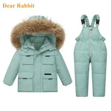 -30℃ Children Clothing Sets   Kids Winter 90% Down Jacket Toddler Girl clothes Warm Overalls Baby Boys Coat parka real fur