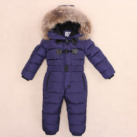 '-30 Degree Outdoor We Kids Ski Suit Children Down Rompers parka real Fur Hood Warm Boys Girl clothes Winter Jumpsuits 2-7Years
