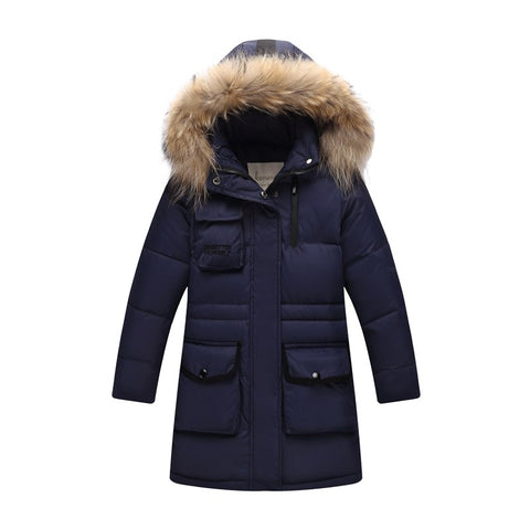 '-30 Degree Thick Warm Duck Down Jackets Winter Boys Coats Children parka real Natural Fur clothing Outerwe Kids Hooded Clothes