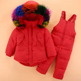 '-30 Degree winter girls Parkas Down Jackets Coats baby girl boys clothes kids real Fur snow we ski suit children clothing Sets