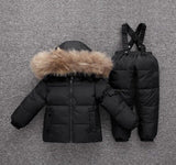 -30 Degrees Baby Winter WarmDown Ski Suit Baby Boys Thickening Down Snowsuits Baby Girls Natural Fur Down Jacket+Pant