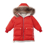 -30 Degrees Cold Winter Children Thickening Warm Down Jackets Girls Long Section Hooded Coats Boys Big Fur Collar Jacket