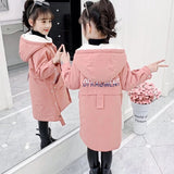 -30 Girls Winter Jacket   Kids Plus Velvet Hoodie Clothes Outerwear Teens Long Thick Coat for Girls Windproof Parka