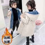 -30 Girls Winter Jacket   Kids Plus Velvet Hoodie Clothes Outerwear Teens Long Thick Coat for Girls Windproof Parka