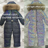 -30℃  Winter Children Down Coat Hooded Snow Wear Thicker Warm Jumpsuits Luminous Down Jackets for cold weather Y3403
