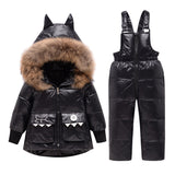 -30 Winter Down Jacket  Parka Real Fur Hooded Warm Coat Boy Baby Overalls Girl ClothesKids Children Snowsuit Snow Clothing Set