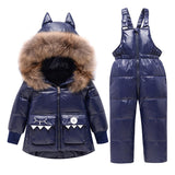 -30 Winter Down Jacket  Parka Real Fur Hooded Warm Coat Boy Baby Overalls Girl ClothesKids Children Snowsuit Snow Clothing Set