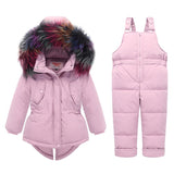 '-30 degree New Russia Winter children's clothing setS baby ski suit girl clothes boys parka real fur down jackets co snow wear