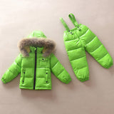 '-30 degree Russian winter baby boy girls white duck down snow we coats overalls children's clothing set jacket kids clothes