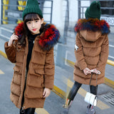 '-30 degrees Russia Winter down cotton Jacket Girl Hooded Colored Fur Coll Co Child Clothes Thick warm girls clothing parka